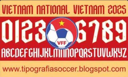 Font số áo bóng đá đội tuyển Việt Nam VFF 2025-26 mới việt hoá có dấu