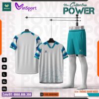 Bộ quần áo bóng đá Wosan Power cổ tam giác chính hãng nhiều màu trắng xanh