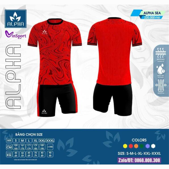 Bộ quần áo Alpha Sea Cận Cao Cấp chính hãng vải mè kim cương màu đỏ