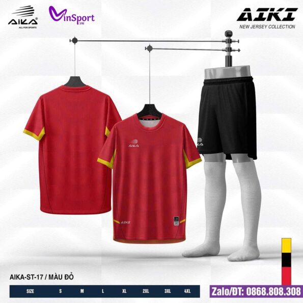 Bộ quần áo bóng đá Aika Aiki chính hãng vải thun rmz fabric nhiều màu đỏ quần đen
