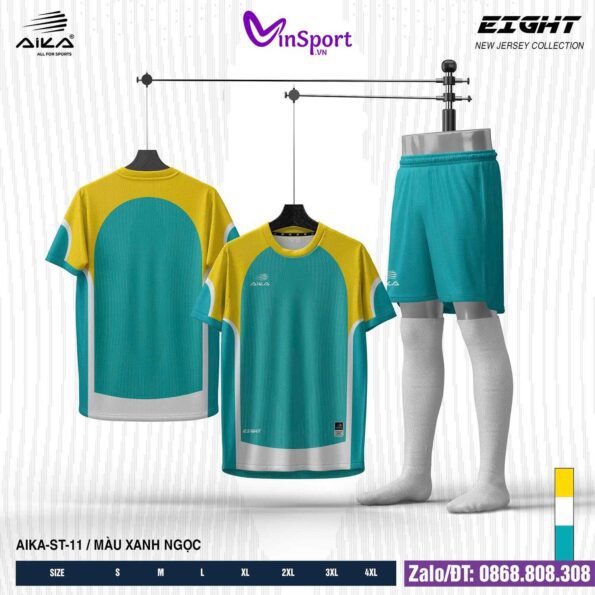 Bộ quần áo bóng đá Aika Eight chính hãng vải thun rmz fabric nhiều màu xanh ngọc