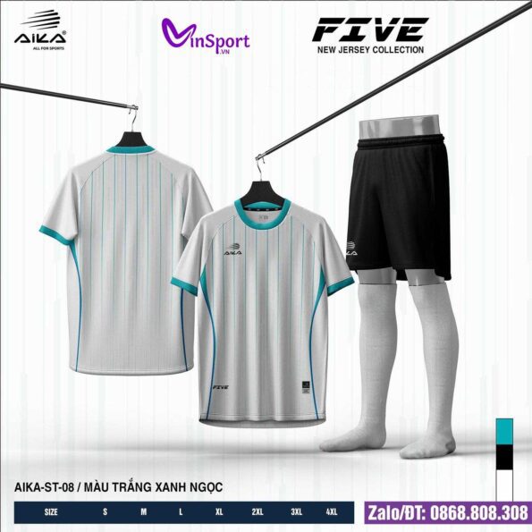 Bộ quần áo bóng đá Aika Five chính hãng vải thun rmz fabric nhiều màu trắng xanh