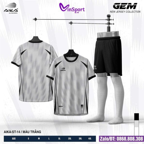 Bộ quần áo bóng đá Aika GEM chính hãng vải thun rmz fabric nhiều màu trắng