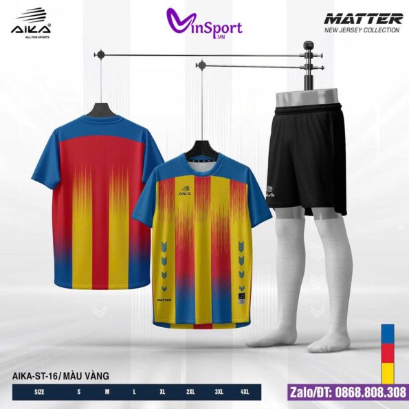 Bộ quần áo bóng đá Aika Matter chính hãng vải thun rmz fabric nhiều màu vàng