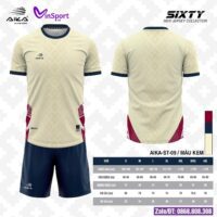 Bộ quần áo bóng đá Aika Sixty chính hãng vải thun rmz fabric nhiều màu vàng be