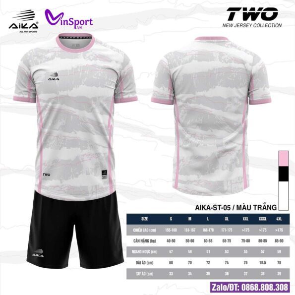 Bộ quần áo bóng đá Aika TWO chính hãng vải thun rmz fabric nhiều màu trắng đen