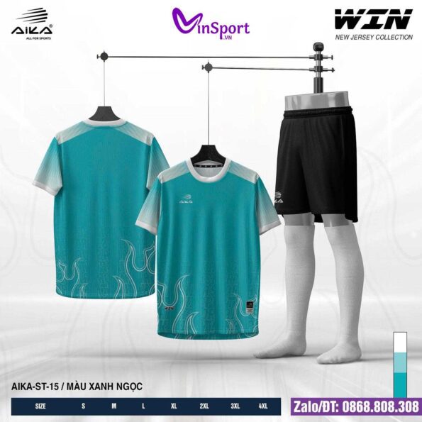 Bộ quần áo bóng đá Aika Win chính hãng vải thun rmz fabric nhiều màu xanh ngọc