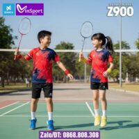 Bộ quần áo cầu lông Zinex Z900 trẻ em người lớn nam nữ cổ trái tim nhiều màu vàng trắn xanh (6)