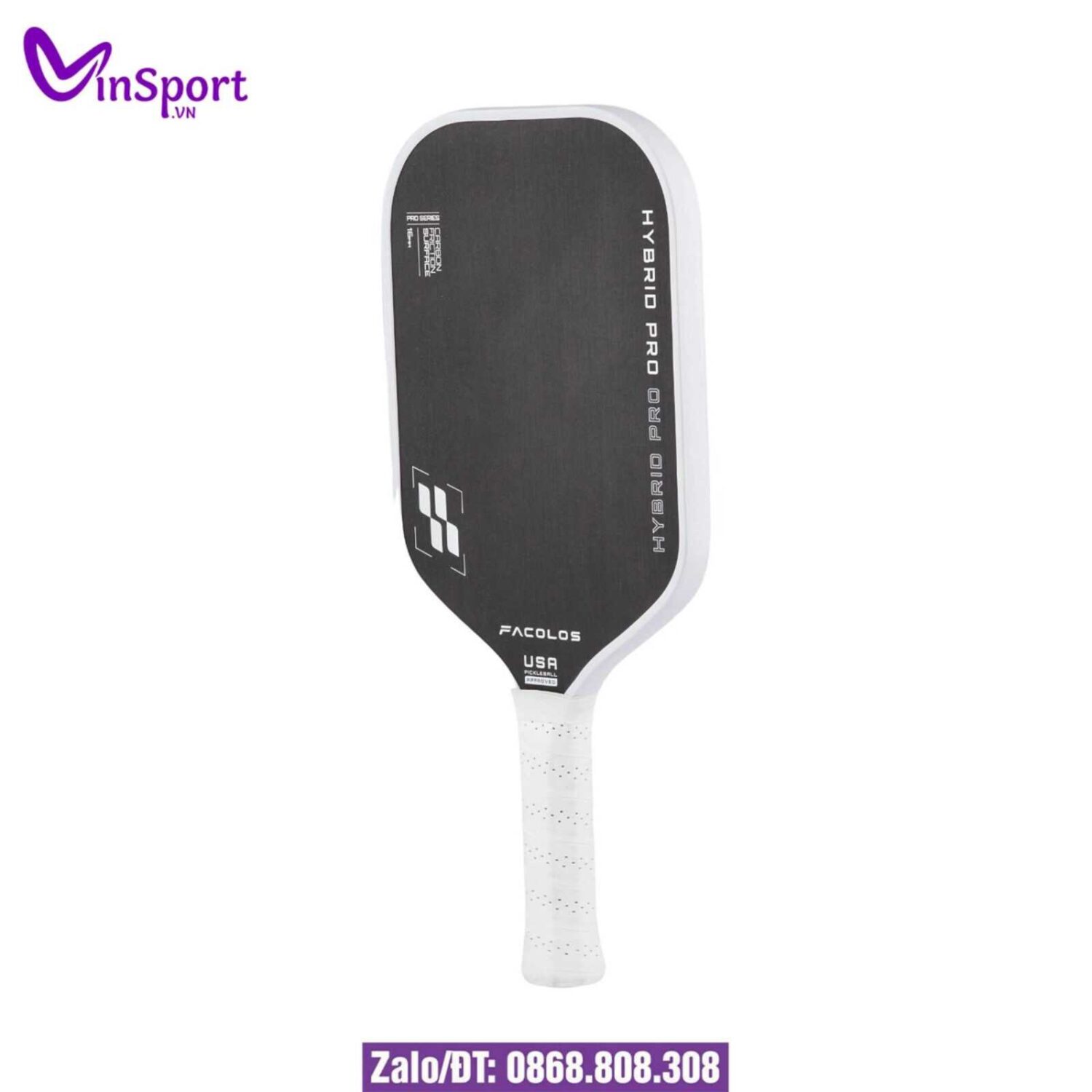 Vợt Pickleball Facolos Pro Hybrid 16mm – Carbon T700, Unibody Foam đen viền trắng (2)