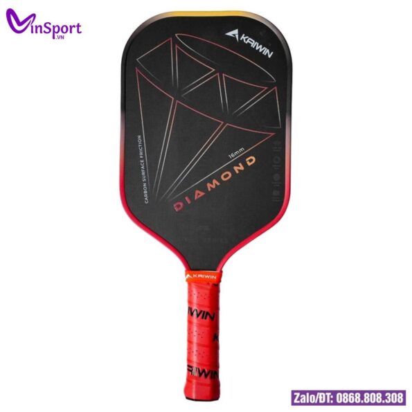 Vợt Pickleball Kaiwin Diamond 16mm Cap Cấp Chuyên Nghiệp Chính Hãng màu đen viền đỏ (1)