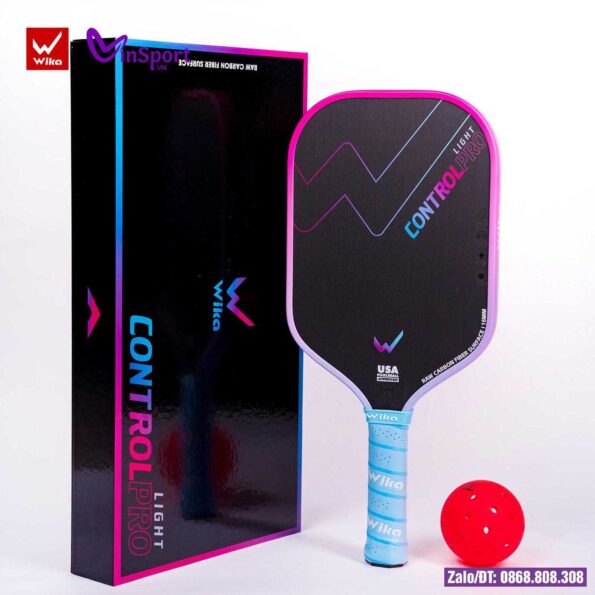 Vợt Pickleball Wika Control Pro 16mm Chuyên Nghiệp Cao Cấp màu đen hồng cán xanh (6)