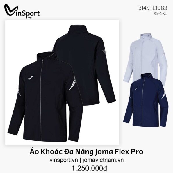 Áo Khoác Gió Đa Năng Joma Flex Pro 3145FL1083 nhiều màu đen than trắng