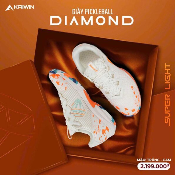 Giày Pickleball KAIWIN Diamond chính hãng size nam nữ trắng đốm cam (1)