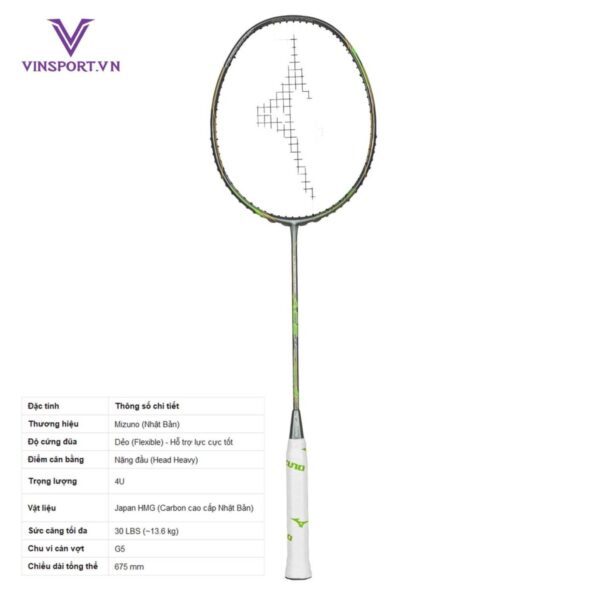 Vợt Cầu Lông Mizuno Carbosonic Ace V2 73MTB42350 – Tốc Độ Đỉnh Cao, Tấn Công Linh Hoạt trắng đen xanh lá (2)