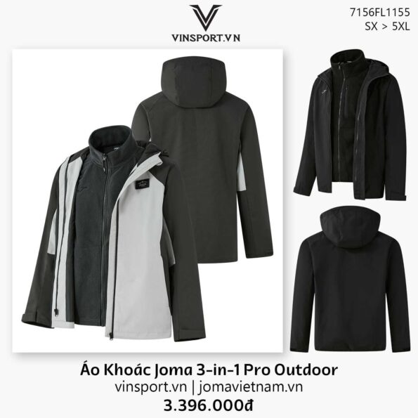 Áo Khoác Joma 3-in-1 Pro Outdoor 7156FL1155 – Áo Khoác Gió Hai Lớp Tháo Rời mới