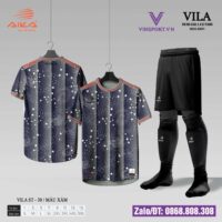 Áo bóng đá Aika Vila chính hãng vải thun rmz fabric nhiều màu xám quần đen