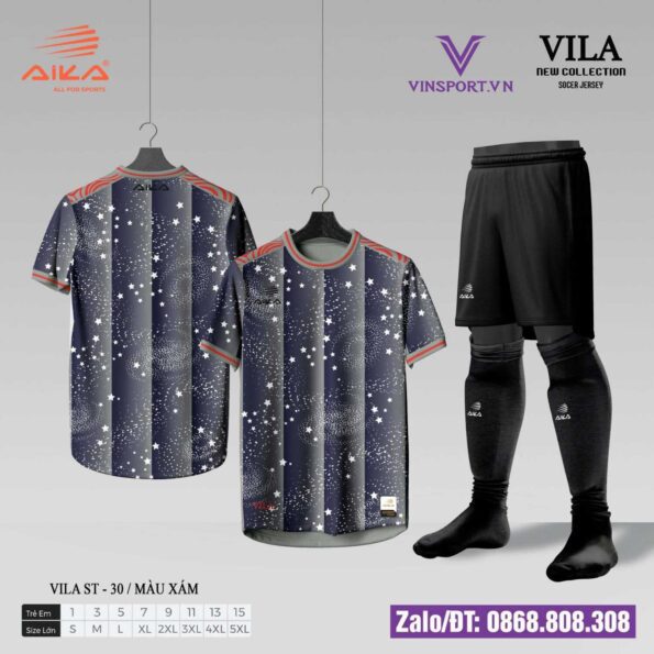 Bộ quần áo bóng đá Aika Vila chính hãng vải thun rmz fabric nhiều màu