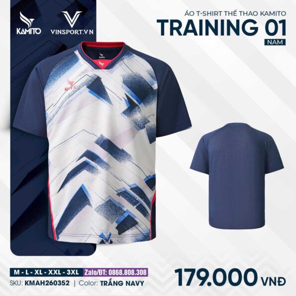 Áo Tshirt Thể Thao Kamito Training 01 Nam Cao Cấp trắng tím than (2)
