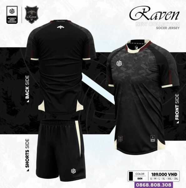 áo bóng đá Raven chính hãng ct3 vải thun rmz fabric chính hãng nhiều màu đen