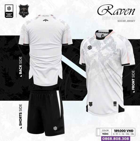 ao bong da Raven chinh hang ct3 vai thun rmz fabric chinh hang nhieu mau trang scaled