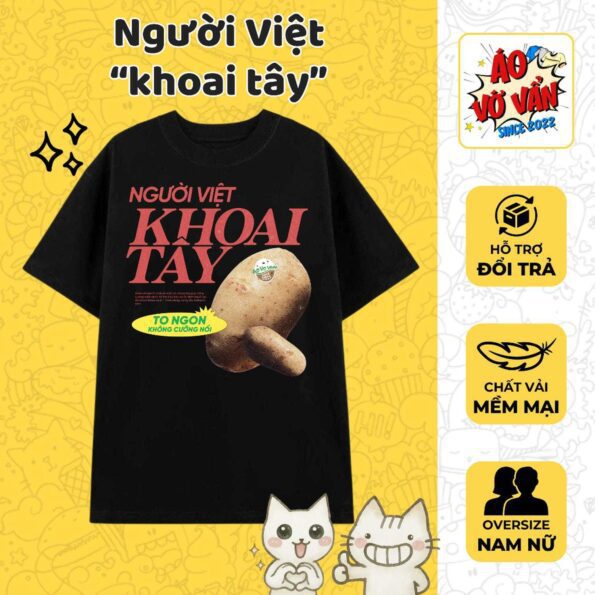 Áo thun người việt khoai tây 2 màu đen trắng