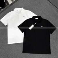 Áo Polo Lacoste Cá Sấu Thêu Logo Basic Chất Vải Cotton 100% Co Giãn Nam Nữ màu đen trắng (2)