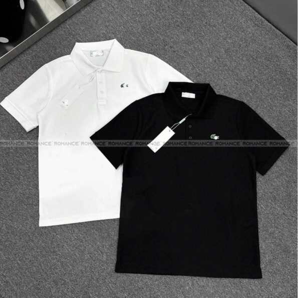 Áo Polo Lacoste Cá Sấu Thêu Logo Basic Chất Vải Cotton 100% Co Giãn Nam Nữ màu đen trắng (2)
