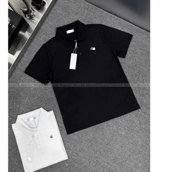 Áo Polo Lacoste Cá Sấu Thêu Logo Basic Chất Vải Cotton 100% Co Giãn Nam Nữ màu đen trắng (4)