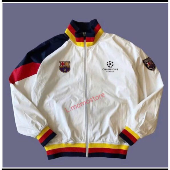 Áo khoác nỉ nỏng barca trắng tay đen cam (2)