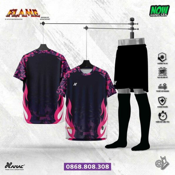 Bộ quần áo bóng đá Flame Amac Lửa Cháy chính hãng đen