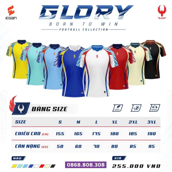 Bộ quần áo bóng đá Glory chính hãng Egan nhiều màu