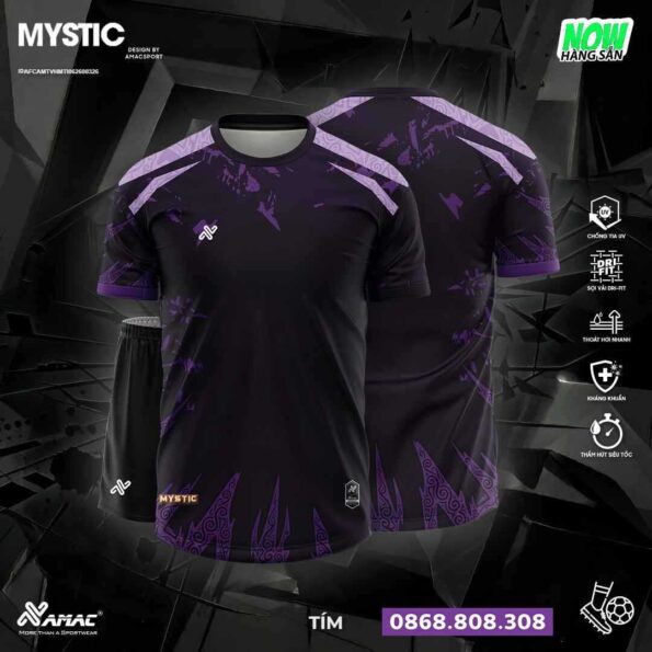 Bộ quần áo bóng đá Mystic Amac Chính Hãng Vải Caro Thái nhiều màu tím