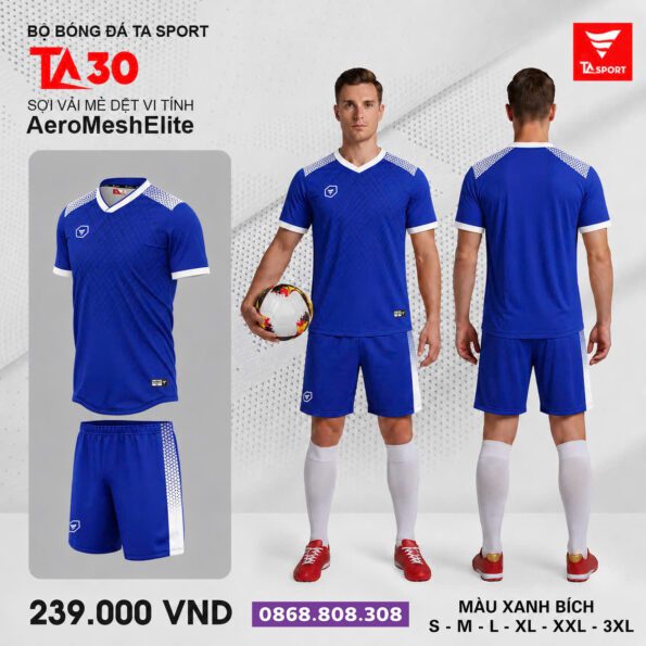 Bộ quần áo bóng đá TA Sport TA30 chính hãng vải Aero Mesh Elite màu xanh bích