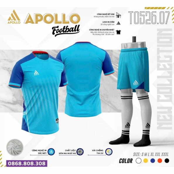 Bộ quần áo bóng đá apollo t0526.07 nhiều màu xanh bích