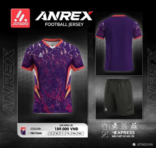 Bộ quần áo bóng đá thiết kế jotado anrex nhiều màu tím