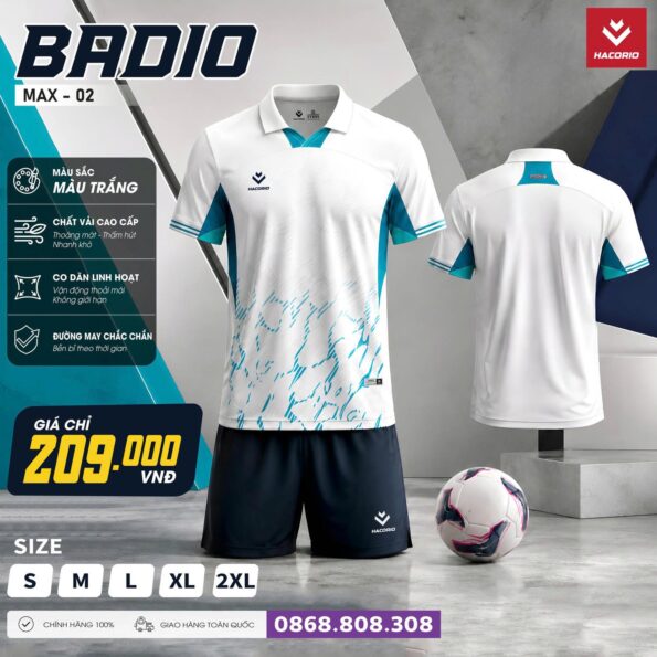 Bộ quần áo bóng đá HACORIO BADIO nhiều màu trắng xanh