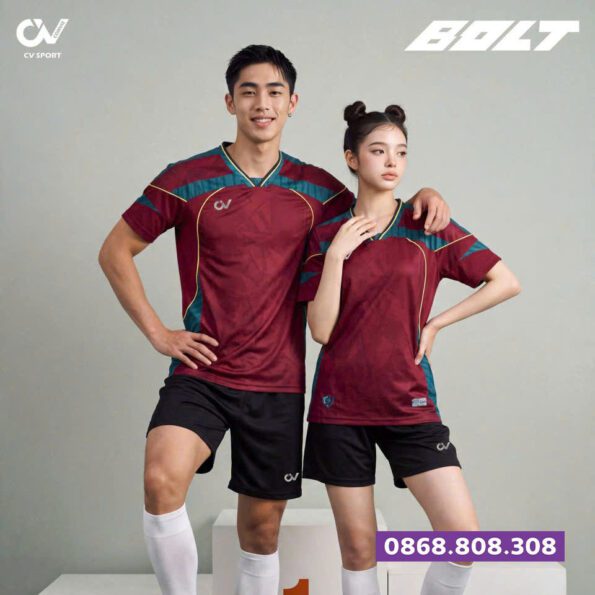 Bộ Quần Áo Bóng Đá BOLT CV Sport Nam Nữ đỏ đô (3)