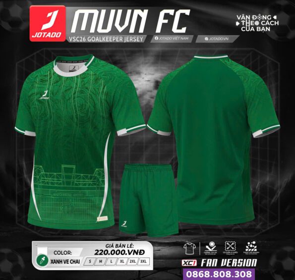 Bộ quần áo Jotado MUVN FC áo bóng đá chính hãng xanh lá