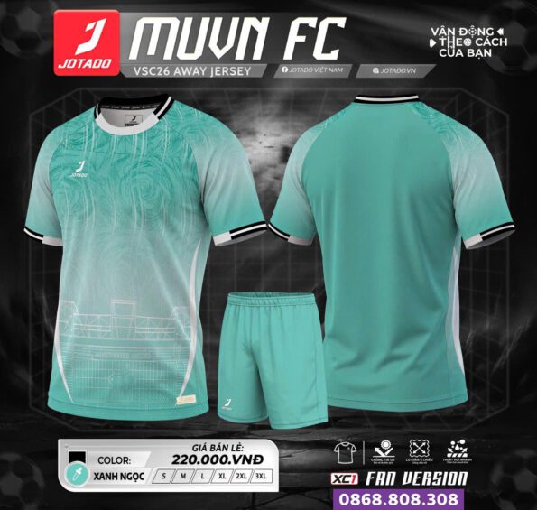 Bộ quần áo Jotado MUVN FC áo bóng đá chính hãng xanh ngọc