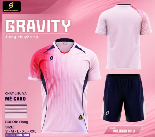 Bộ quần áo bóng chuyền nam nữ gravity sao việt sport màu hồng