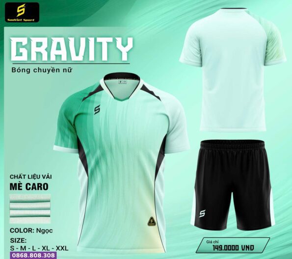 Bộ quần áo bóng chuyền nam nữ gravity sao việt sport màu xanh ngọc