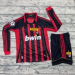 Bộ quần áo bóng đá AC Milan dài tay màu trắng viền đỏ (2)