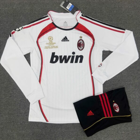 Bộ quần áo bóng đá AC Milan dài tay màu trắng viền đỏ (2)
