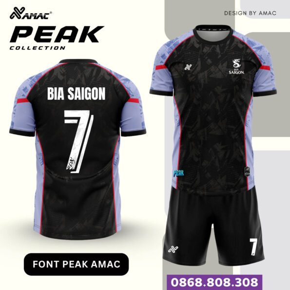 Bộ quần áo bóng đá Peak Amac Chính Hãng Vải Mè Caro đen tím