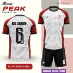 Bộ quần áo bóng đá Peak Amac Chính Hãng Vải Mè Caro trắng xanh