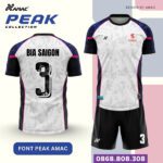 Bộ quần áo bóng đá Peak Amac Chính Hãng Vải Mè Caro trắng xanh