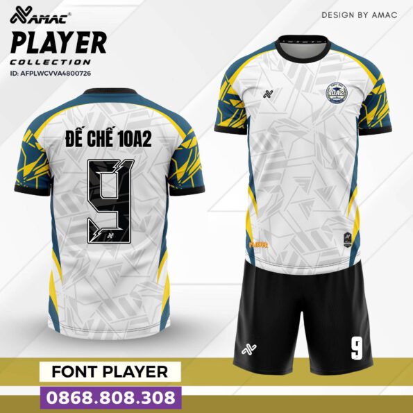 Bộ quần áo bóng đá Player Amac Chính Hãng Vải Mè trắng vàng