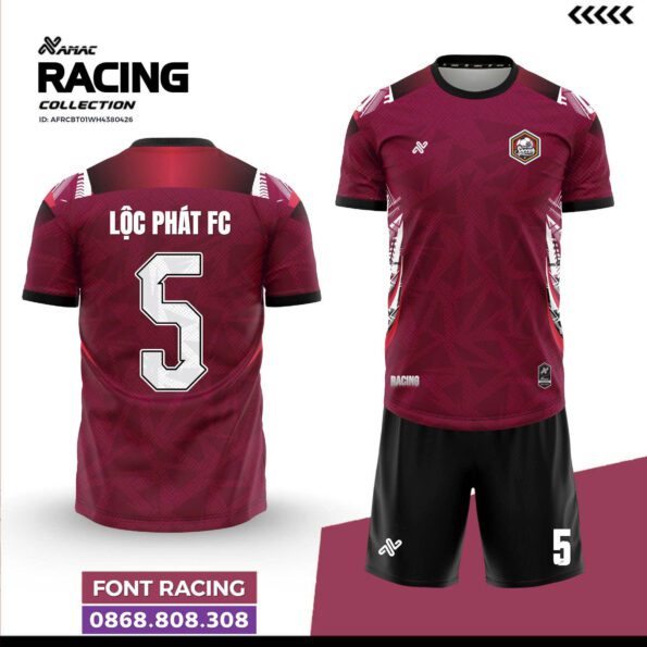 Bộ quần áo bóng đá Racing Amac Chính Hãng Vải Mè lộc phát fc màu đỏ đô