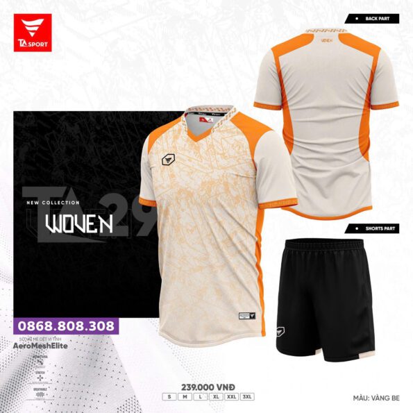 Bộ quần áo bóng đá TA Sport TA29 chính hãng trắng cam
