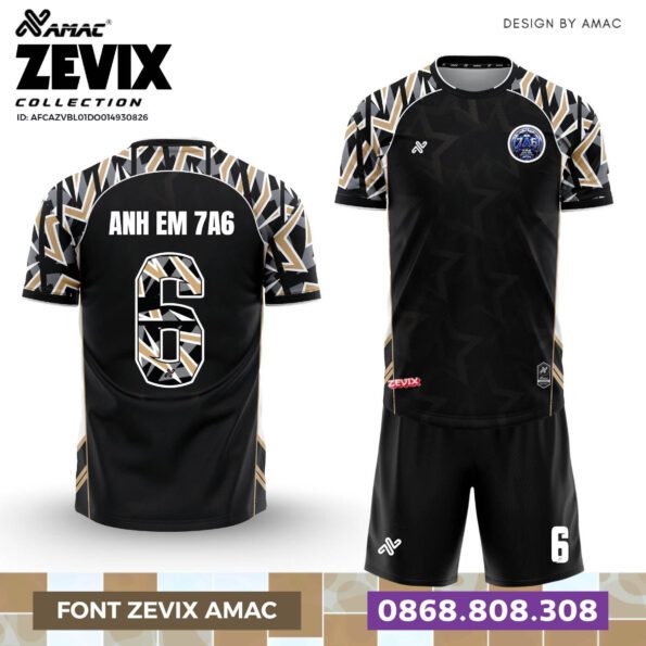 Bộ quần áo bóng đá Zevix Amac Chính Hãng Vải Mè Caro đen